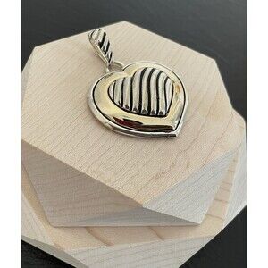 Vintage Heart Bauble Wave Silvertone Goldtone Pendant Signed BEST